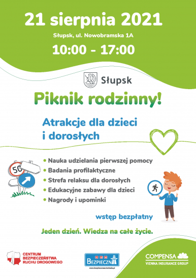 plakat z programem i informacjami o wydarzeniu oraz napisem -Piknik Rodzinny